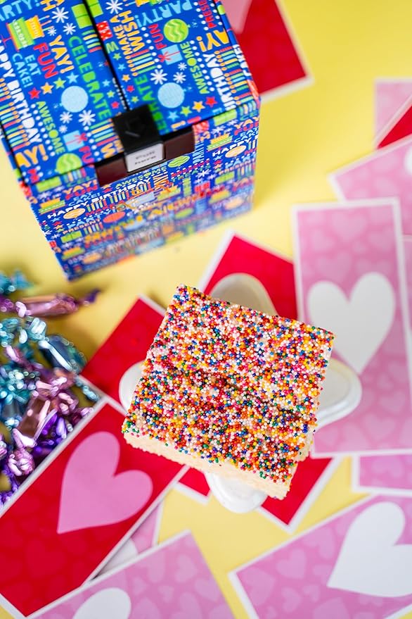 Birthday Love Shower Gift Box by Send A Cake – Ready-to-Gift Music Box with Sweet Caramels & 3" Rainbow Sprinkle Dots Crispy Cake – No Assembly, Perfect Birthday or Celebration Gift for Women, Men & Kids