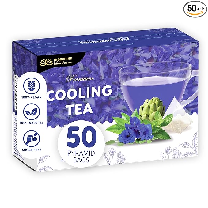 Indochine Blends, 50 Tea Bags, Hibiscus Tea Bags for High Blood Pressure, Herbal Tea Bags, Caffeine-Free, No Sugar, Vegan, Supports Heart Health and Relaxation, Loose Hibiscus Flowers, All Natural Hibiscus Flowers Ingredients (50 Pyramid Bags, Cooling ...
