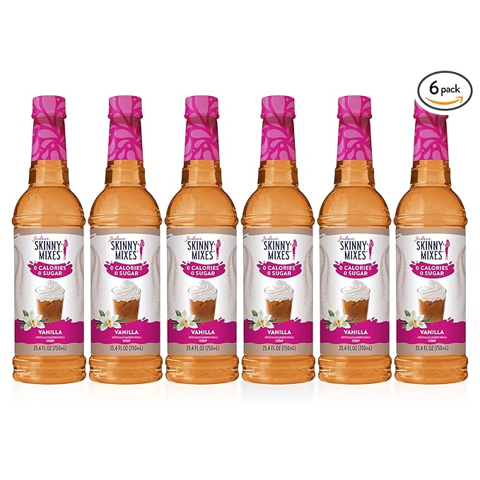 Jordan's Skinny Syrups Sugar Free Coffee Syrup, Vanilla Flavor Drink Mix, Zero Calorie Flavoring for Chai Latte, Protein Shake, Food and More, Gluten Free, Keto Friendly, 25.4 Fl Oz, (Pack of 6)