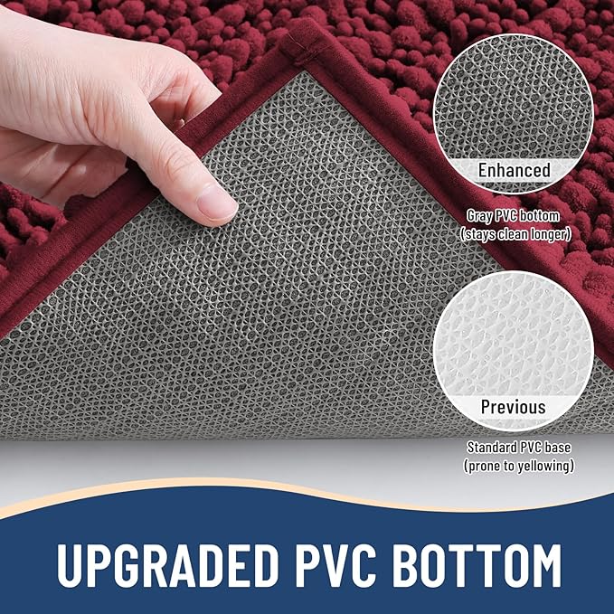 Arotive Luxury Chenille Bathroom Rug Mat, Extra Soft Thick Absorbent Shaggy Bath Rugs, Non-Slip Machine Wash Dry, Plush Bath Mats for Bathroom, Shower and Tub, 70x24, Burgundy