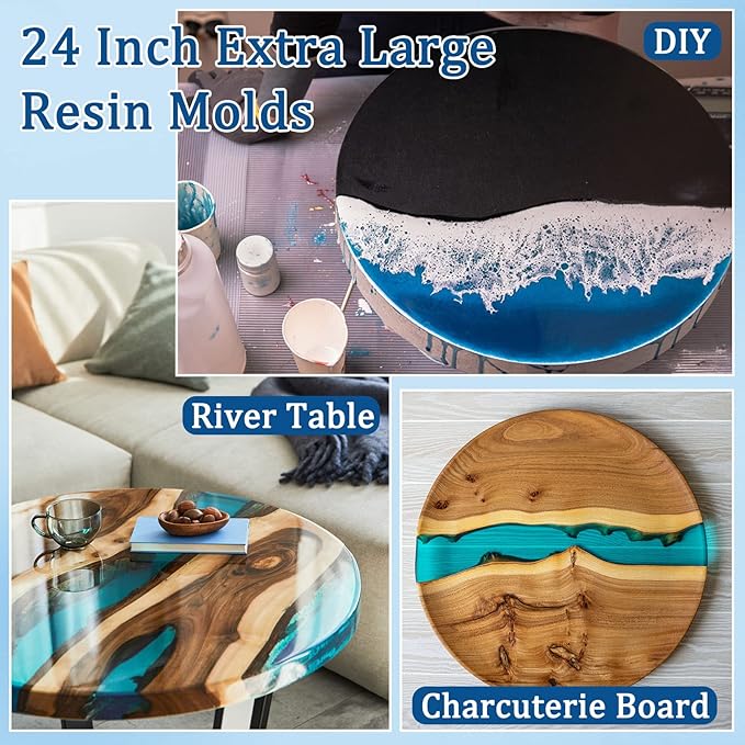 Lallisa 24 Inch Extra Large Resin Table Molds Round Epoxy Resin Molds Set with Metal Frame 3 Hairpin Legs for Table Epoxy Resin Table Mold Epoxy Table Mold for Charcuterie Board River Table DIY Art