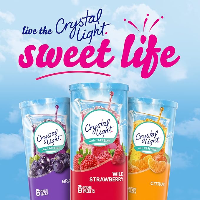 Crystal Light Sugar-Free Energy Wild Strawberry Low Calories Powdered Drink Mix 6 Count Pitcher Packets