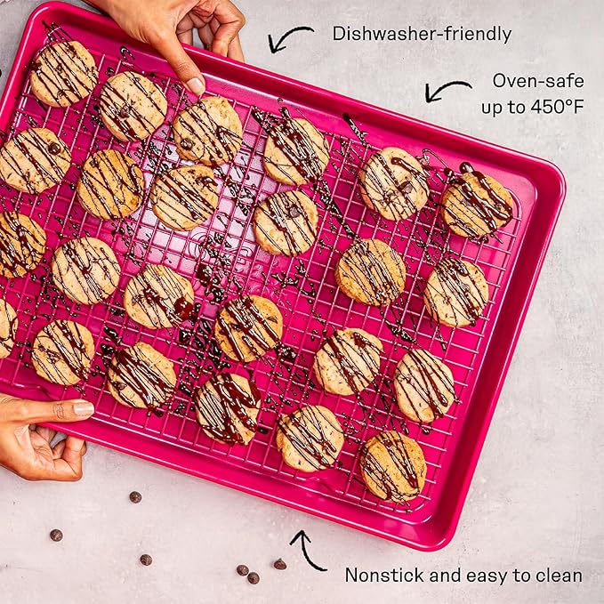 Great Jones Big Chill Wire Cooling Rack (Pepper) – 16.25" × 11.25" Heavy-Weight Aluminized Steel,Nonstick Baking Rack – Oven Safe 450 °F, Bacon & Cookie Cooling Rack – Fits Half Sheet Pans