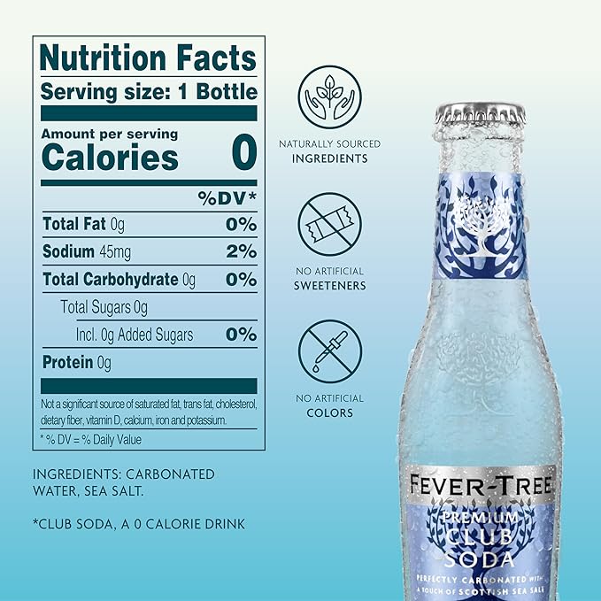 Fever-Tree Premium Club Soda, No Artificial Sweeteners, Flavourings or Preservatives, 6.8 Fl Oz (Pack of 24), Clear (A500115)