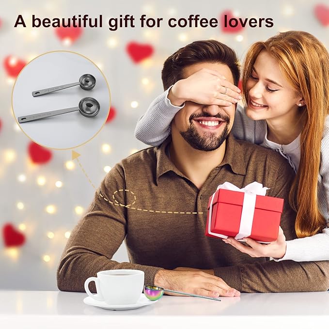 Premium Coffee Scoop Set, Set of 2, Metal Stainless Steel Long Handle Coffee Scoop, Measuring Coffee Spoons Contains 1 Tablespoon (15 ml) and 2 Tablespoons (30 ml) Spoon-Black