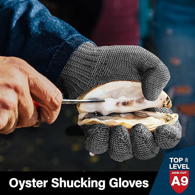 Schwer Ultimate Cut Resistant Gloves Beyond ANSI A9, Reinforced Stainless Steel Glove, Food Grade Mesh Metal Gloves for Butcher Meat Cutting, Oyster Shucking, Mandoline, Non-PFAS, PR1708 (L, 1 PCS)
