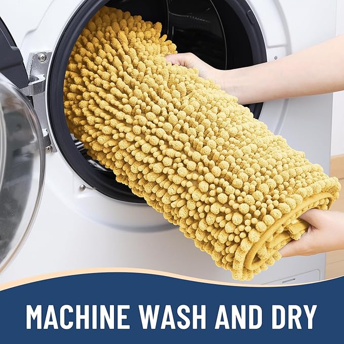 Arotive Luxury Chenille Bathroom Rug Mat, Extra Soft Thick Absorbent Shaggy Bath Rugs, Non-Slip Machine Wash Dry, Plush Bath Mats for Bathroom, Shower and Tub, 60x24, Yellow