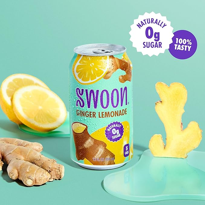 Swoon Ginger Lemonade - Sugar Free Lemonade, Low Carb, Keto & Paleo-Friendly, Gluten-Free - Zero Sugar Drinks Made with 100% Lemon Juice Concentrate & Sweetened by Monk Fruit, 12 Fl oz (Pack of 12)