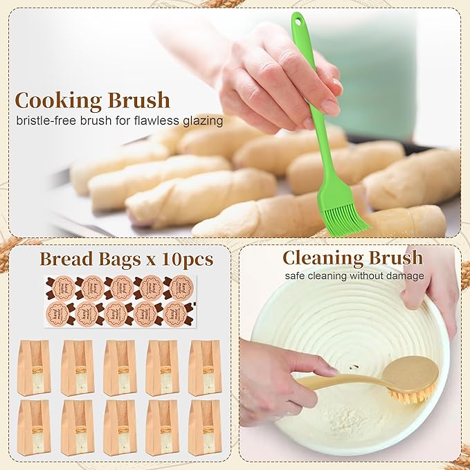 Sourdough Starter Kit, 9" Round & 10" Oval Banneton Bread Proofing Basket Set, Sourdough Bread Baking Supplies, Bread Making Tools Gift Set for Beginner Professional Bakers