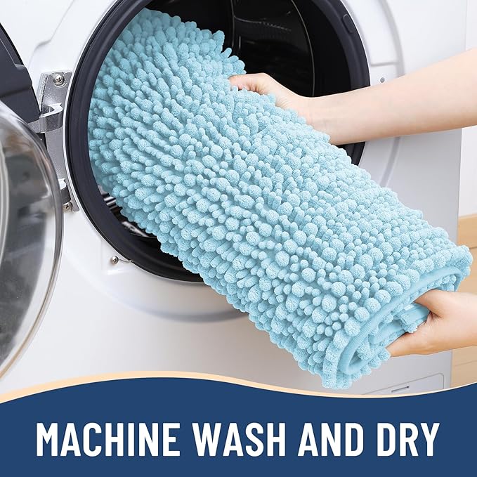 Arotive Luxury Chenille Bathroom Rug Mat, Extra Soft Thick Absorbent Shaggy Bath Rugs, Non-Slip Machine Wash Dry, Plush Bath Mats for Bathroom, Shower and Tub, 47x24, Blue