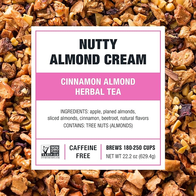 Tiesta Tea - Nutty Almond Cream, Premium Loose Leaf, Cinnamon Almond Herbal Tea Blend, Non-Caffeinated, Make Hot or Iced & Brews Up to 250 Cups, 16oz Bulk Pouch & 6.2oz Refillable Tin Combo