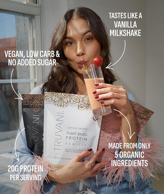 Truvani Vegan Pea Protein Powder | Vanilla | 20g Organic Plant Based Protein | 10 Servings | Keto | Gluten & Dairy Free | Low Carb | No Added Sugar