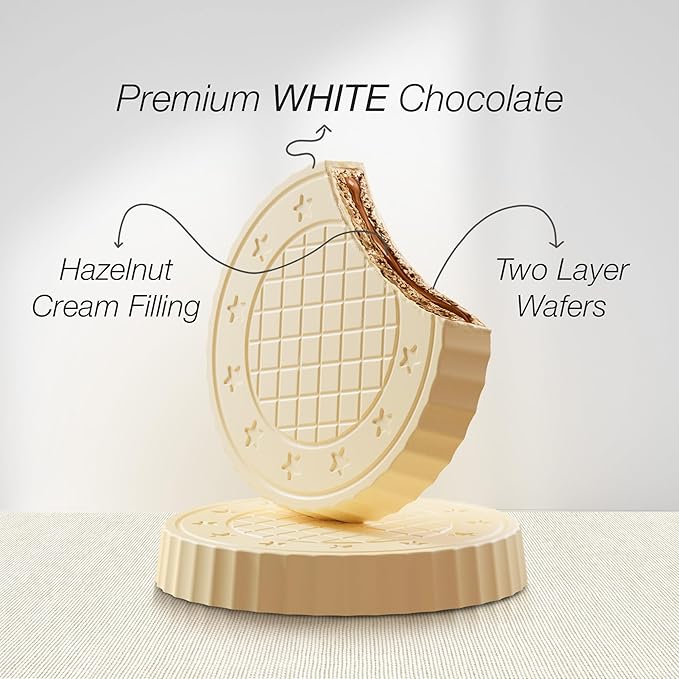 Fiorella Crunch Wafer Cookies, White Chocolate Covered Crispy Thin Crunch Wafers with Hazelnut Cream Filling, Chocolate Biscuits, 18 Individually Wrapped Snacks, Pack of 1
