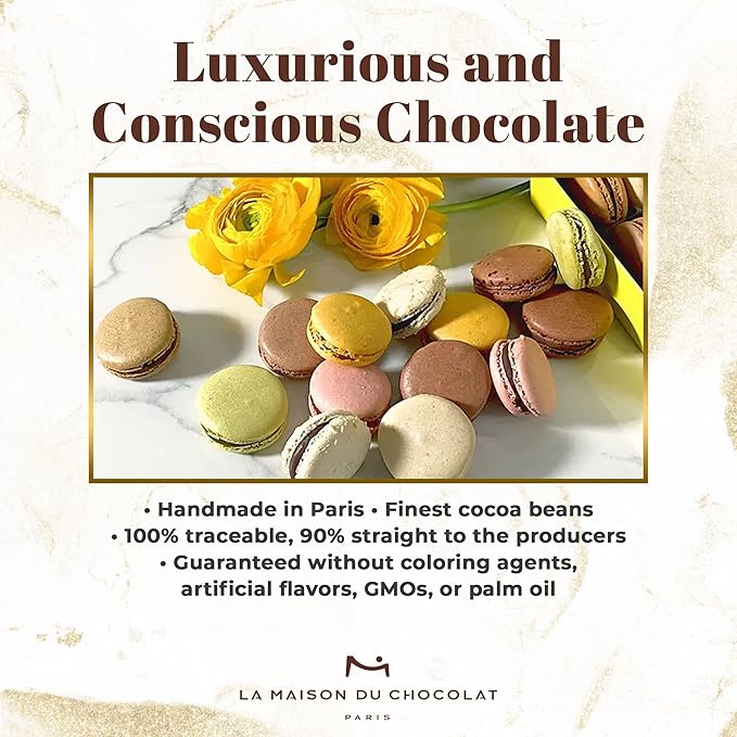 La Maison Du Chocolat Premium Macaron Gift Box - 24pcs Gourmet French Dark Chocolate Filling with Shells in Assorted Flavors