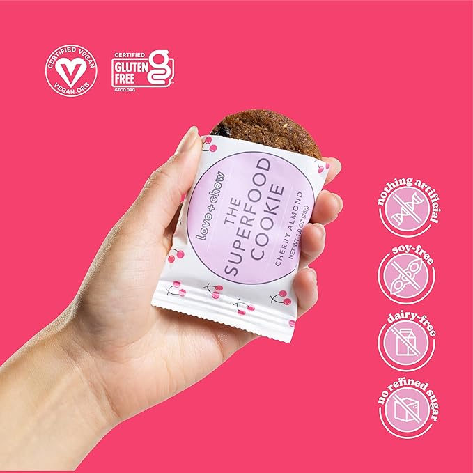 Love + Chew Superfood Soft Baked MINI Cookies, Cherry Almond Flavor, Plant Based Cookie Made With Chia Seeds, Almonds & Cherries for Kids and Adults, Vegan Snacks, Gluten Free, Paleo, Non GMO, 80 Pack