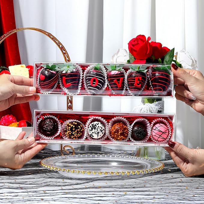25 Pack 12 x 2.8 x 2.4 Inches Strawberry Boxes with Clear Lids,Long Macaron Boxes Gift Boxes For Cookies,Truffle,Cocoa Bombs,Chocolate