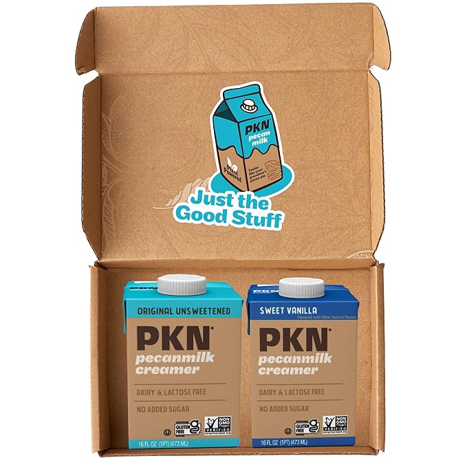 PKN Original Non Dairy Coffee Creamer Milk Alternative, Made from Real American Pecans, Plant-Based Nut Milk, Without Added Sugars and No GMOs, Lactose Free, 2-Pack Variety