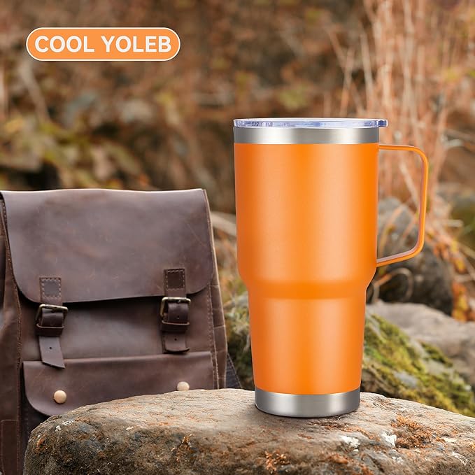 30 oz Tumbler with Handle and Lid, Stainless Steel Tumblers Bulk Double Wall Vacuum Insulated Travel Mug Leak Proof Cup Keep Drinks Cold and Hot Orange, 8 Pack