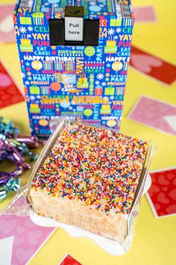 Birthday Love Shower Gift Box by Send A Cake – Ready-to-Gift Music Box with Sweet Caramels & 3" Rainbow Sprinkle Dots Crispy Cake – No Assembly, Perfect Birthday or Celebration Gift for Women, Men & Kids