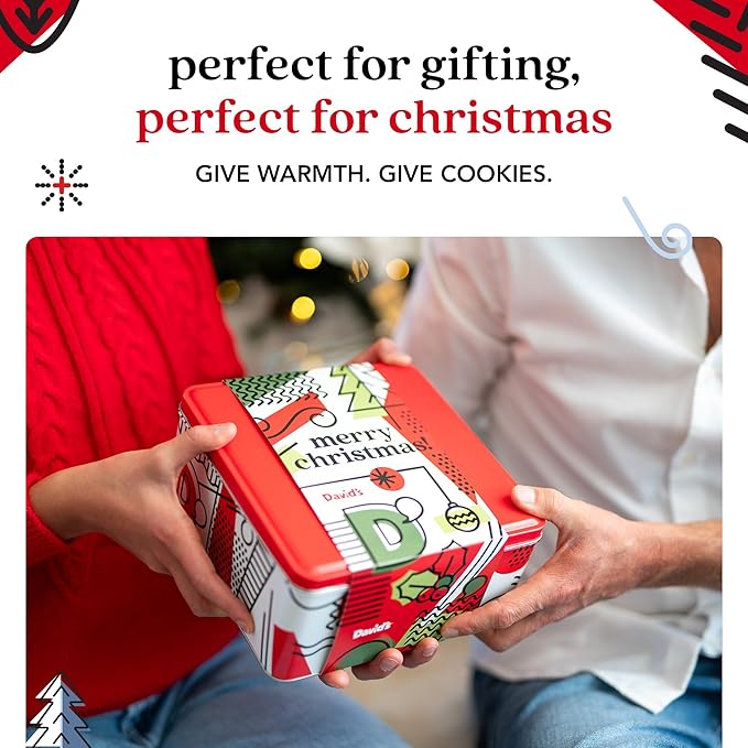 David’s Gourmet Fresh Baked Merry Christmas Assorted Holiday Cookies Tin – 1Lb All-Natural Handmade Soft Variety Cookies in a Premium Gift Box