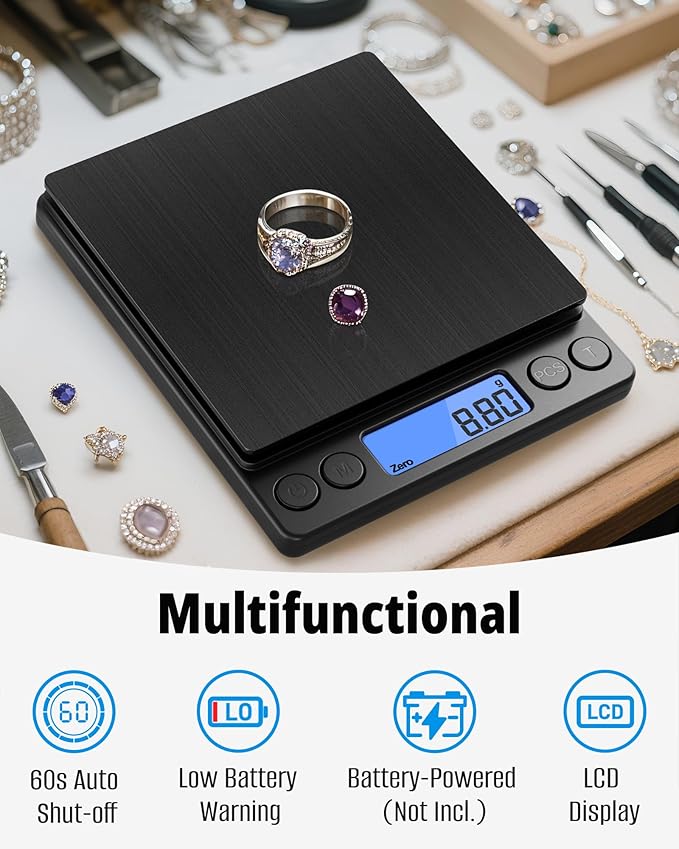 NEXT-SHINE Gram Scale, Weighs Up to 500g (0.01g), Mini Pocket Size Digital Coffee Espresso Scales with 2 Plastic Trays