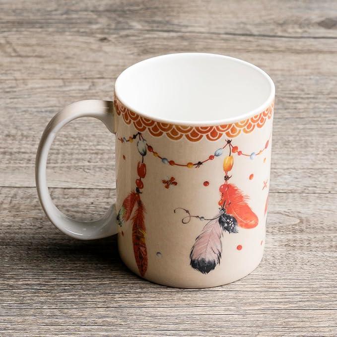 Maison d' Hermine Coffee Mug with Handles Fine Bone China Mugs Pack of One Tea Cups for Hot Beverages Cappuccino Latte Home Restaurant Office Perfect for Gift (Ibiza - Beige - Rose, 15 Ounce)
