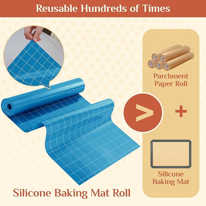 Silicone Baking Mat, 16 IN x 10 FT Free Cutting Baking Sheet, Non-Stick Reusable Dough & Pastry Mat, Non-Slip Silicone Mat Roll for Air Fryer Liner, Freeze Dryer, Oven Baking Pan, Kitchen Counter