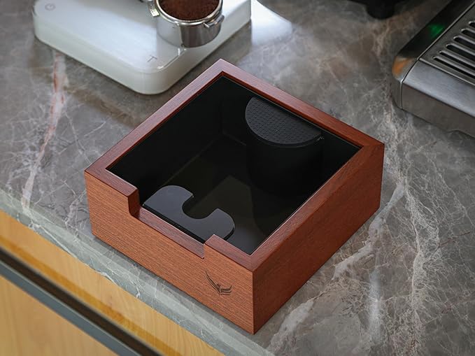 Rosewood Espresso Knock Box – Coffee Puck Bin with Shock-Absorbing Bar & Non-Slip Base | Premium Coffee Grounds Container for Espresso Stations & Home Barista Setups