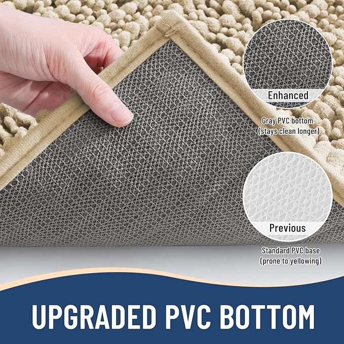 Arotive Luxury Chenille Bathroom Rug Mat, Extra Soft Thick Absorbent Shaggy Bath Rugs, Non-Slip Machine Wash Dry, Plush Bath Mats for Bathroom, Shower and Tub, 44x32, Beige