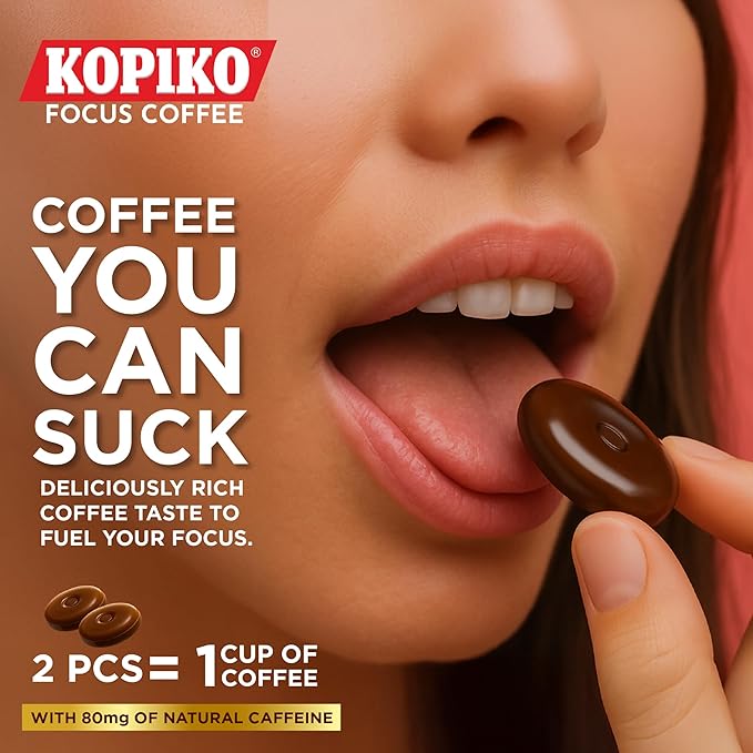 Kopiko Focus Coffee Candy – Have 80mg Caffeine per 2 Pieces for Energy & Mental Focus – Sugar-Free Hard Candy with Real Indonesian Coffee Extract (6 Pack w/4 Candies Each)