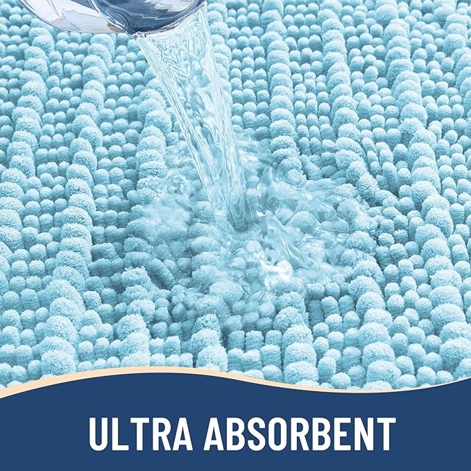Arotive Luxury Chenille Bathroom Rug Mat, Extra Soft Thick Absorbent Shaggy Bath Rugs, Non-Slip Machine Wash Dry, Plush Bath Mats for Bathroom, Shower and Tub, 30x17, Blue
