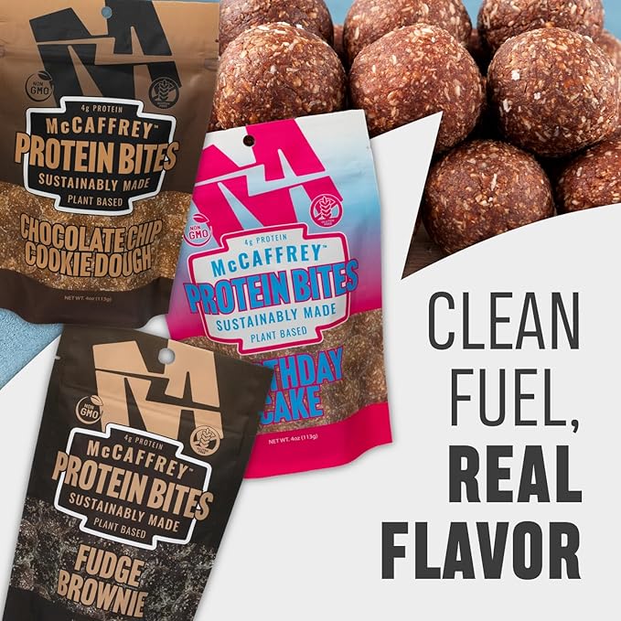 McCaffrey Protein Bites – Birthday Cake Flavor – 6 Multi-Serving 4oz Bags – 4g of Protein per Serving – Gluten-Free, Vegan, High Fiber Energy Snack for Active Families