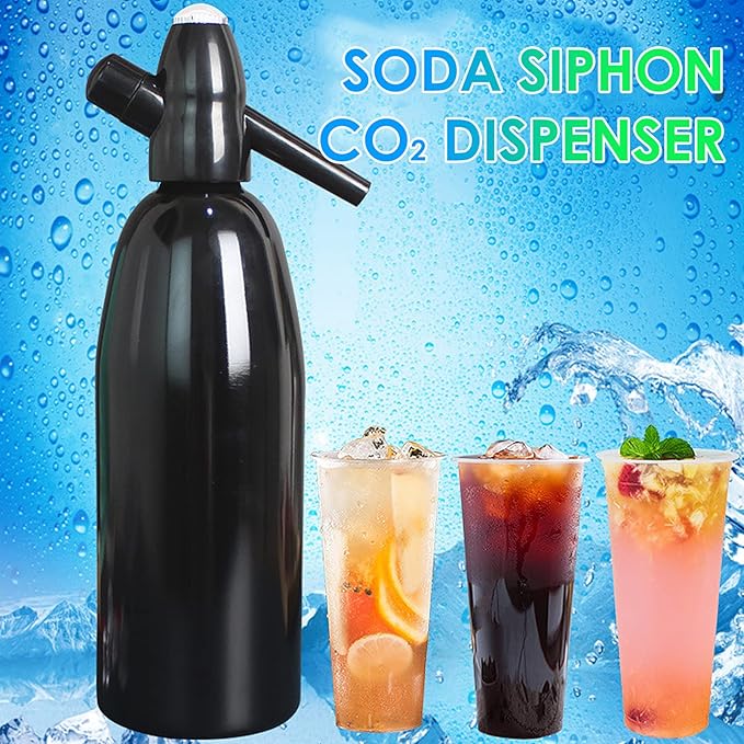1L Portable Home Soda Maker – Aluminum Soda Siphon, Vintage Seltzer Bottle for DIY Homemade Carbonated Drinks, Sparkling Water Maker for Healthy Soda Water & Cocktails (Black)