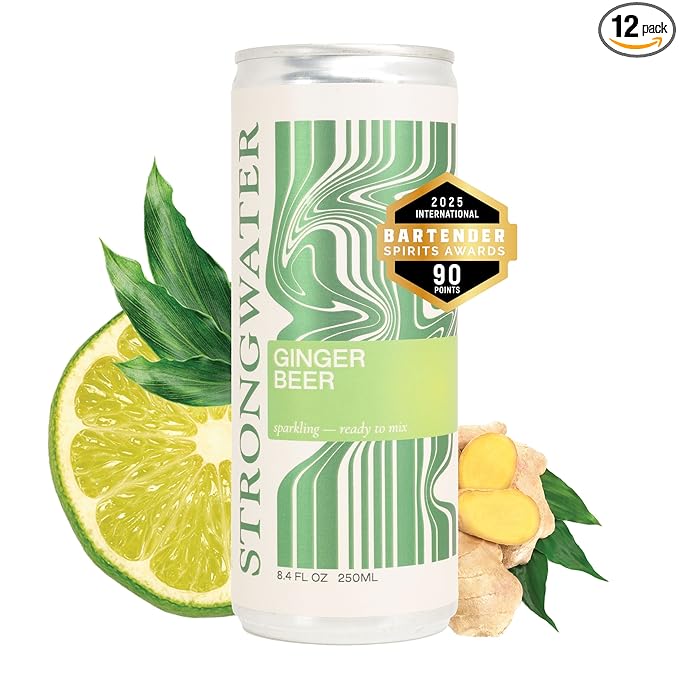 Strongwater Sparkling Ginger Beer - 12 Pack Cans (8.4 Fl Oz Each) - Premium Craft Cocktail Mixer Made with Filtered Rocky Mountain Water & Ginger Root - Real Cane Sugar, No Artificial Flavors