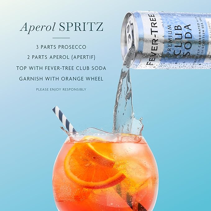 Fever-Tree Club Soda - Premium Quality Mixer - Refreshing Beverage for Cocktails & Mocktails. Naturally Sourced Ingredients, No Artificial Sweeteners or Colors - 5.1 Fl Oz Cans - Pack of 8