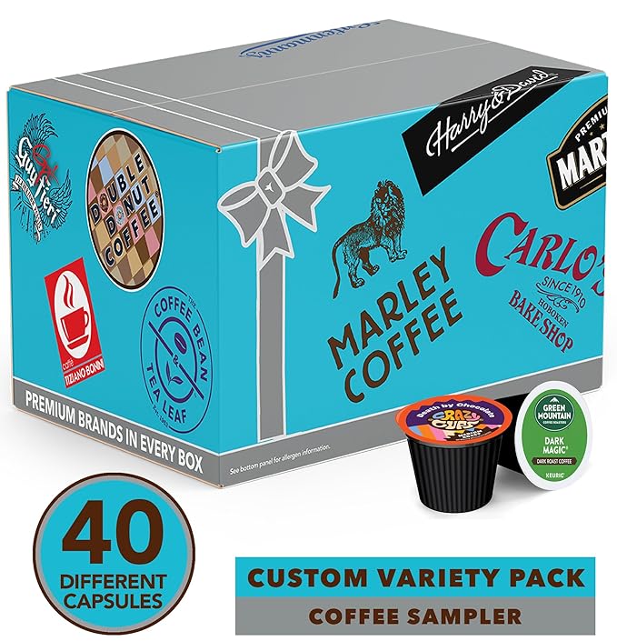 Coffee Pods Variety Pack Sampler from Top Brands, Assorted Single Serve for Keurig K Cups Coffee Makers, 40 Unique Cups