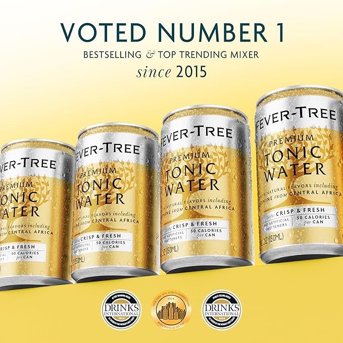 Fever-Tree Tonic Water - Premium Mixer - Refreshing Beverage for Cocktails & Mocktails. Naturally Sourced Ingredients, No Artificial Sweeteners or Colors - 5.1 Fl Oz Cans - Pack of 8