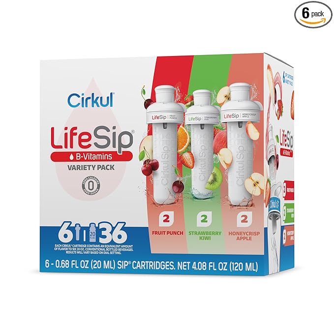 Cirkul LifeSip Flavor Cartridge Variety Pack with B Vitamins, 6-Pack (Fruit Punch, 2 Strawberry Kiwi, 2 Honeycrisp Apple), No Sugar, Zero Calorie Drink Mix