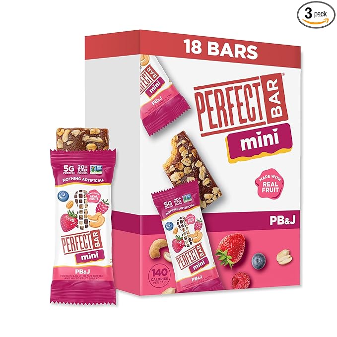 Perfect Bar Mini, PB&J Protein Bar, Protein Snack, Snack Bar, Gluten Free, Soy Free, Non GMO, No Sugar Alcohols, 1.5 Ounce Bar, 18 Count
