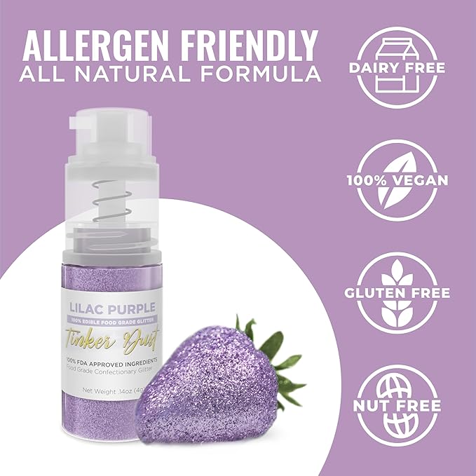 Bakell - Lilac Purple Tinker Dust (4g, 1x Mini Spray Pump) Edible Glitter for Food, Desserts, and Beverages!