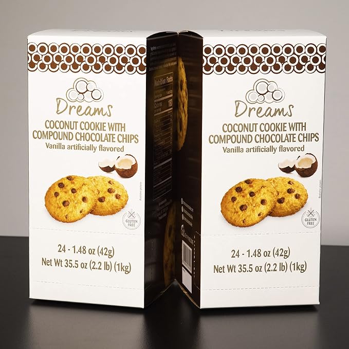 Dreams Coconut Cookies with Chocolate Chips – Vegan, Gluten-Free, High Protein Snack | Guilt-Free & Healthy Treat | 1 Box – 24 Units / 35.52oz
