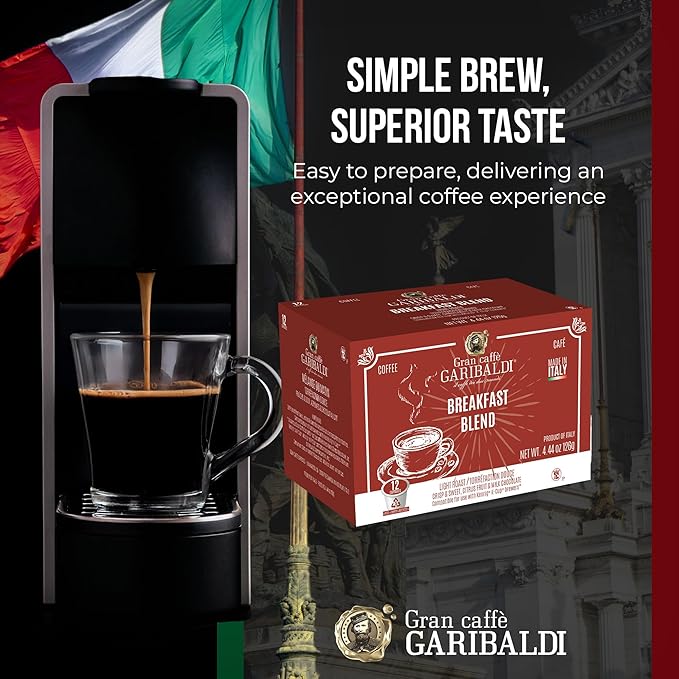 Caffè Garibaldi Breakfast Blend Coffee Pods, Single-Serve Capsules for Keurig K-Cup Brewers, Single Serve Cups with 100% Arabica Blend, 72 Count Recyclable Coffee Pods - Light Roast
