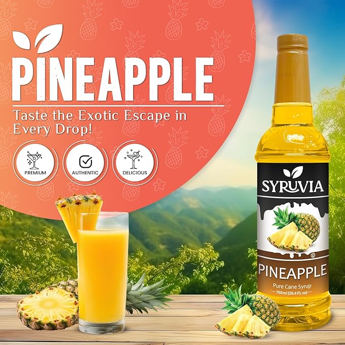 Syruvia Pineapple Syrup for Drinks 25.4 Ounces Pineapple Flavoring Syrup
