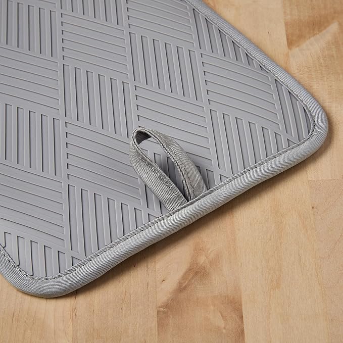 TOWN & COUNTRY BASICS Basketweave Soft Silicone Pot Holder 2-Pack Set, Heat Resistant up to 500F, Flexible Silicone, Non-Slip Grip, Grey, 7.5"x10"