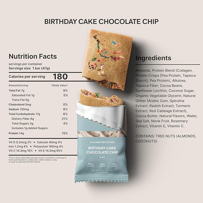 Stars + Honey Protein Bars- Birthday Cake Chocolate Chip, 15g Protein, 2g Sugar, w/Collagen Keto Friendly Snack - Gluten, Dairy, & Soy Free - High-Protein Snacks for Energy & Recovery-10 pack