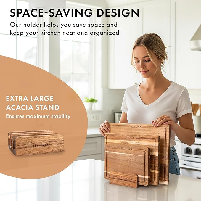 Acacia Wood Cutting Board for Kitchen, Non-Toxic Cutting Board Set of 3, Chopping Boards with Deep Juice Groove for Meat, Cheese & Vegetables - Durable & Double sided with serving Compartments
