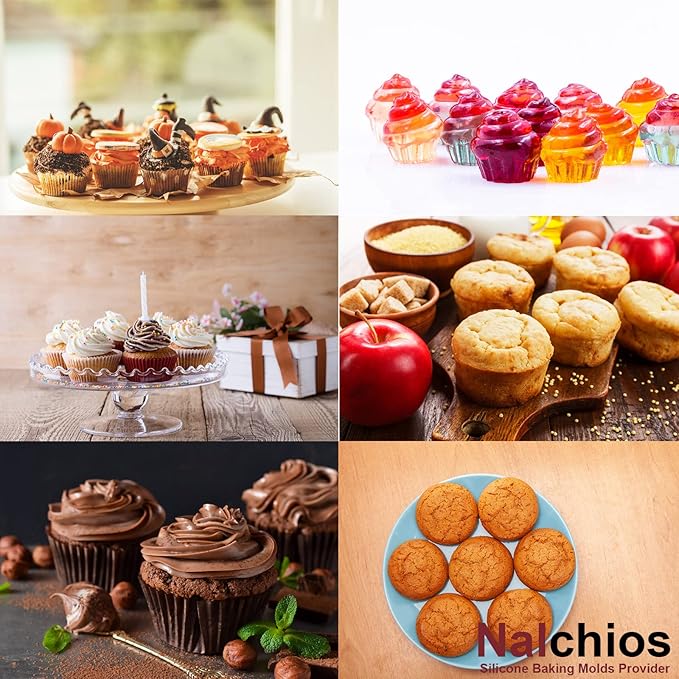 Nalchois Silicone Cupcake Baking Cups 12 Pack, Wine Red Reusable Silicone Muffin Cupcake Liners，Non-Stick Easy Release Silicone Baking Molds BPA Free for Cupcakes Muffins Pudding Tart Jelly Mousse