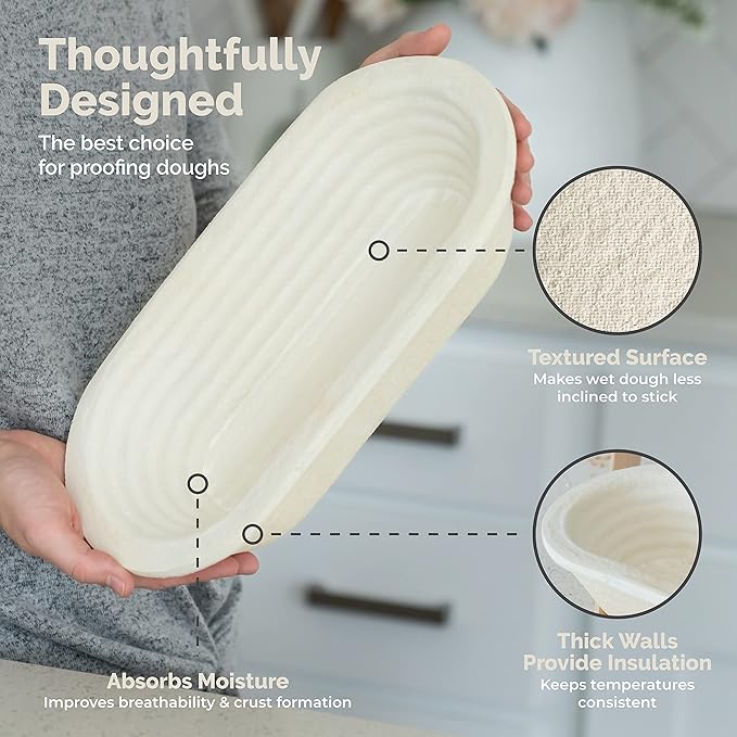 Bulka Oval 750g Groove Banneton Bread Proofing Basket Pressed Wood Pulp, Sourdough Proofing Basket - Non-Stick Batard Brotform Sourdough Bread Baking Supplies, Made in Germany.