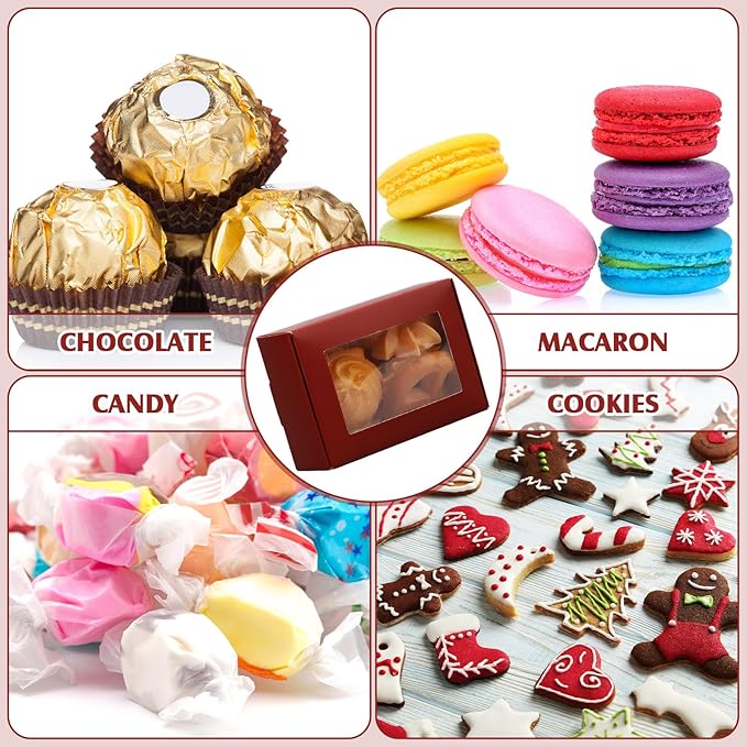 Zonon 30 Pcs Soap Boxes for Homemade Packaging, Mini Kraft Treat Boxes with Window for Bakery Candy Soap Making Gift Packaging(3.7 x 2.6 x 1.37 Inch,Burgundy)
