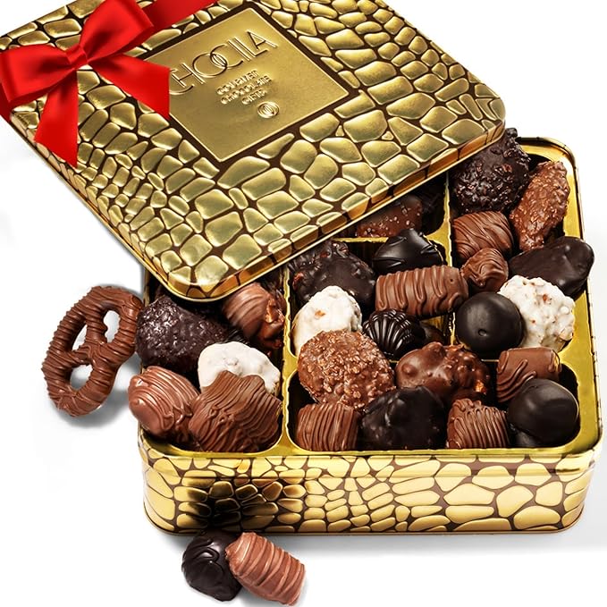 Chocolate Gift Basket, Gourmet Chocolates Variety Snack Box, Assorted Food Arrangement Platter, Birthday Present, Holiday, Corporate Parties, Sympathy, Candy Gifting Idea, Him, Her, Men, Women, Family (Gold Delight)